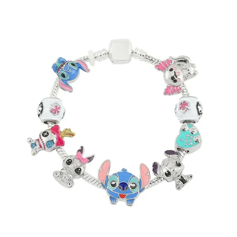 Disney Stitch bransoletka Pandora Cartoon Anime ładna dziewczyna DIY koraliki wkładka z kryształu górskiego wysokiej jakości biżuteria ze stopu świąteczne prezenty