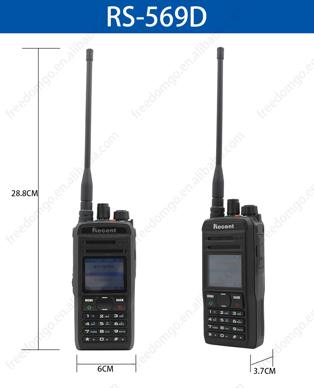 RECENT RS-569D Portable DMR UHF/VHF 136-174mhz &400-470MHZ Dual Band 5W 3-5KM Range Wireless Two Way Handheld Walkie Talkie