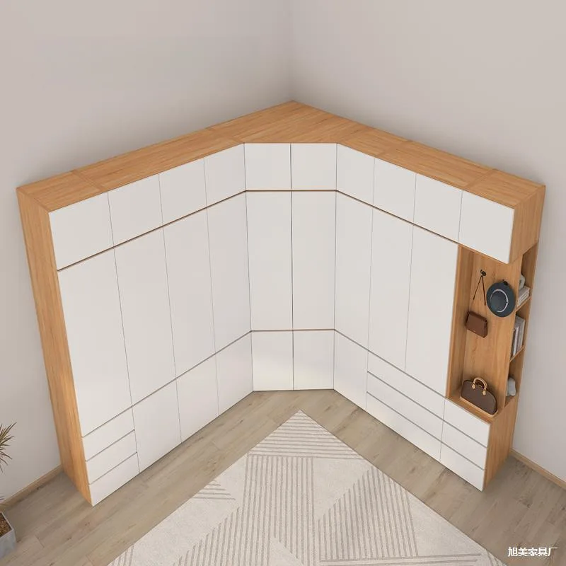 Free handle corner wardrobe solid wood modern simple storage cabinet 90 degrees corner household bedroom large wardrobe L type