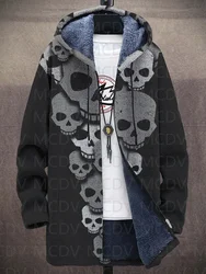 Skull 3D Print Plush Thick Long-Sleeved Sweater Cardigan Coat Warm Jacket