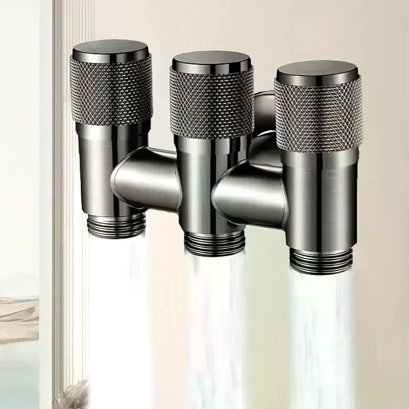1 Pc 201 Stainless Steel 3-Way Water Valve 1 Inlet 3 Outlets with Water-Stop Connector for Faucets & Inlet Fitting