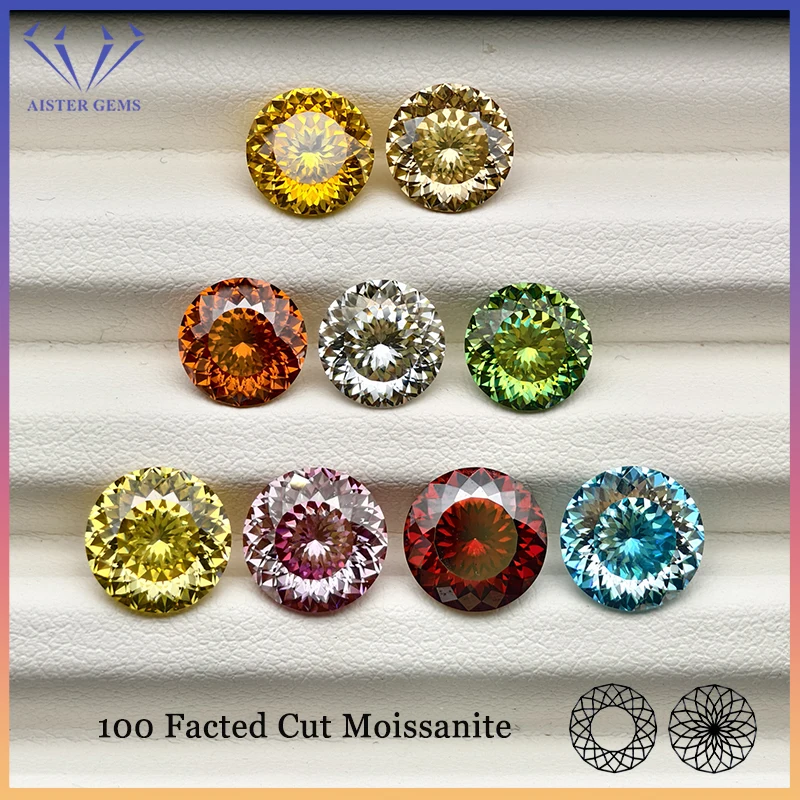 100 Faces Cut Colored Moissanite Stone Russian Cut Moissanite Lab Diamonds with GRA Certificate Pass Tester