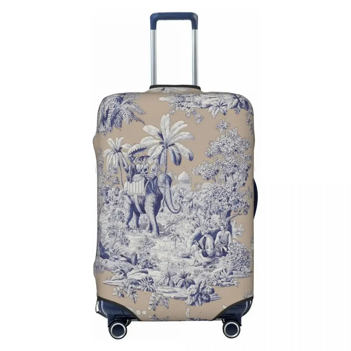 Fashion Navy Blue Toile De Jouy French Motif Pattern Luggage Cover Protector Elastic Travel Suitcase Covers