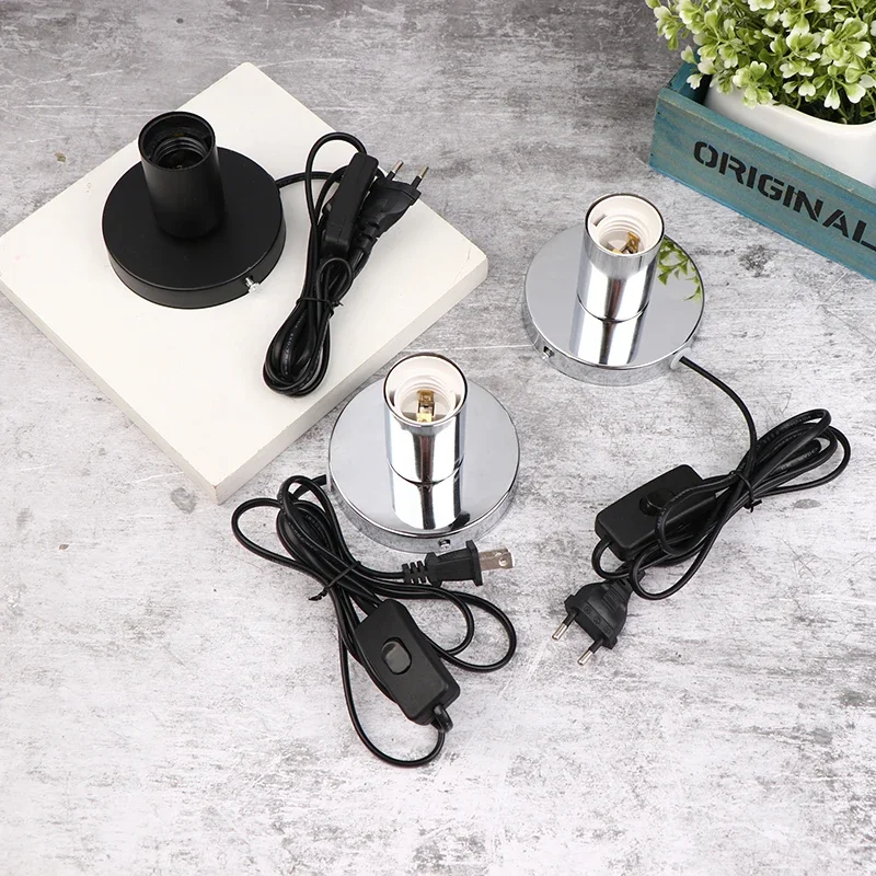 Lampa nocna z kablem 1,5 m, z główką lampy z gwintem E27, lampa stołowa, lampa dekoracyjna, polerowana metalowa podstawa lampy biurkowej.