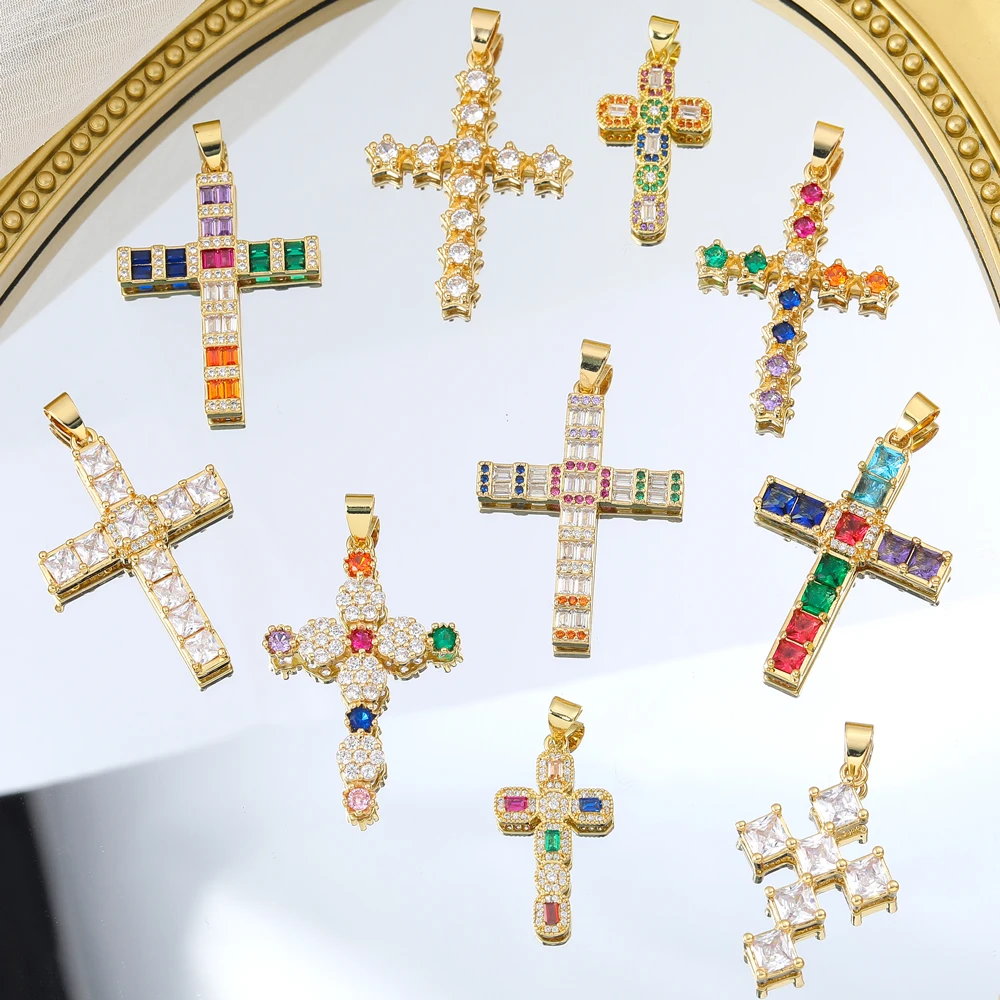Juya 18K Real Gold Plated Creative Christian Cross Charms For Handmade Talisman Prayer Religious Pendant Jewelry Making