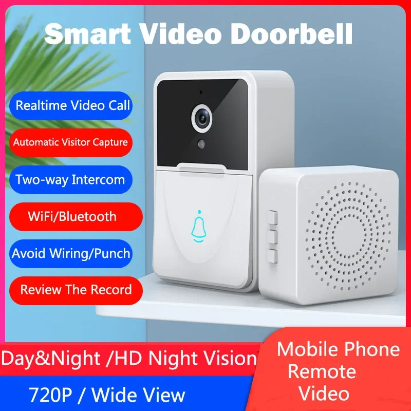 Bel pintu nirkabel, WiFi, kamera HD luar ruangan, bel pintu keamanan, penglihatan malam, interkom Video, perubahan suara untuk Monitor pintu Ponsel rumah