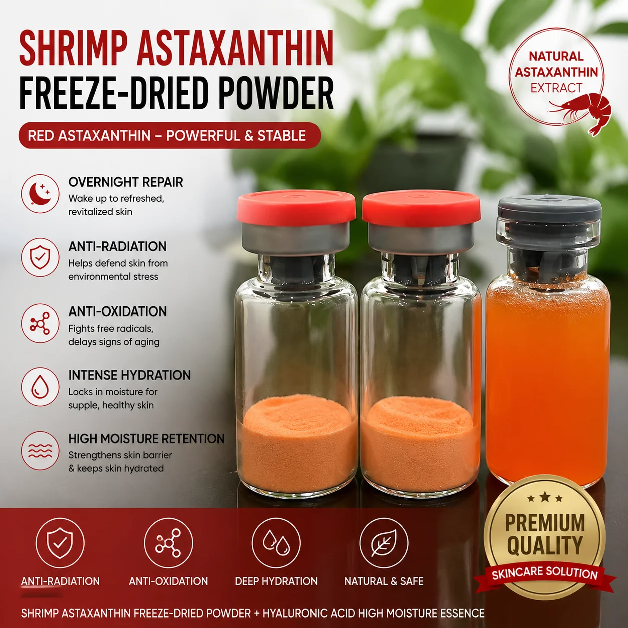 Natural Astaxanthin Freeze-Dried Powder from Microalgae | High Purity Antioxidant for Skin & Eye Care Support