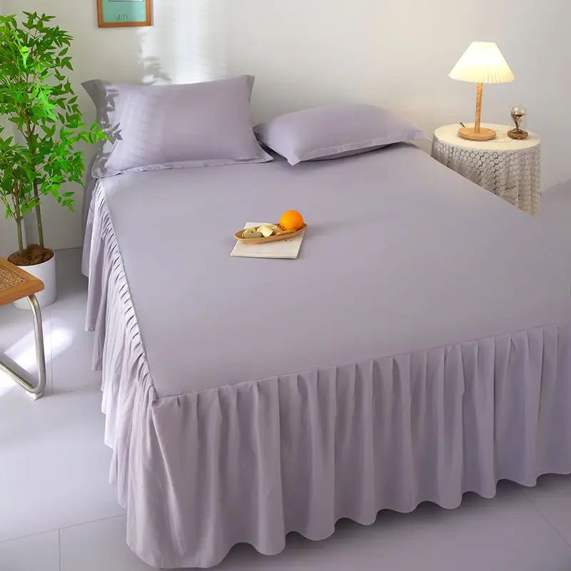 Solid Bed Skirts Simple Washable Bedding Luxury Household Skin-friendly Bedsheets King Queen Size Non-slip Dust-proof Bedspread