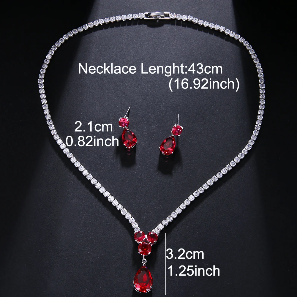 Indian New Fashion Red Zirconia Long Necklace Jewelry Sets Luxury Round Zircon Wedding Jewelry Set for Women Gift Set