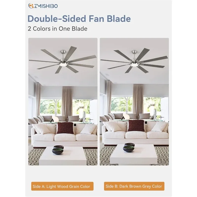 72 inch Brushed Nickel Modern Ceiling Fans with Lights and Remote, Indoor/Outdoor Ceiling Fan for Living Room Patio