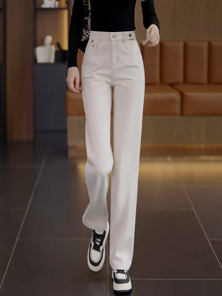 

High Waist Straight Leg Jeans Women's Spring Autumn 2026 New Style Four-Way Stretch Wide Leg Pants Slimming Slim Fit