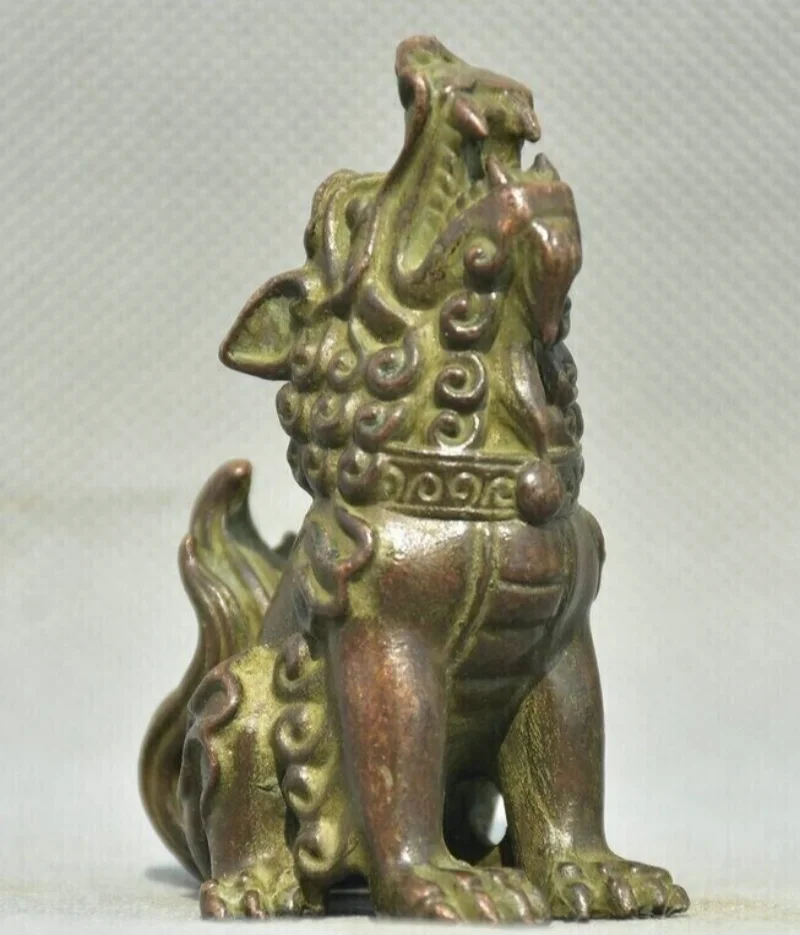 2.6 "البرونزية الصينية فنغشوي تمثال الميمون الحيوان فو فو الكلب الحرس تمثال الأسد #3