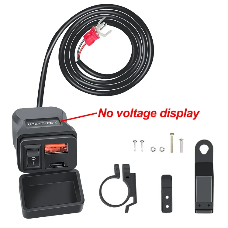 PD QC3.0 Motorrad USB Schnell-Ladegerät Wasserdichter Typ-C-Anschluss mit Digital-Voltmeter für Mobiltelefone