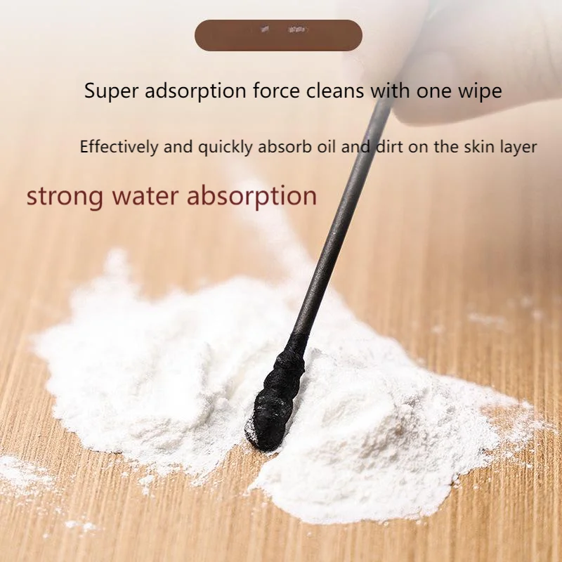 مسحات قطنية سوداء مزدوجة الأطراف - أداة أذن على الطراز الياباني للاستعمال مرة واحدة والرؤوس السوداء، مسحات صحية محاصر للتنظيف الدقيق #4