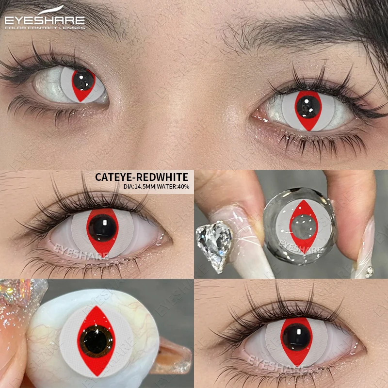 EYESHARE Halloween Weiß Farbige Kontaktlinsen Cosplay Verrückte Rote Kontaktlinsen Schwarz Anime Augenlinsen Weiße Schönheit Make-Up Linse – Detail 10