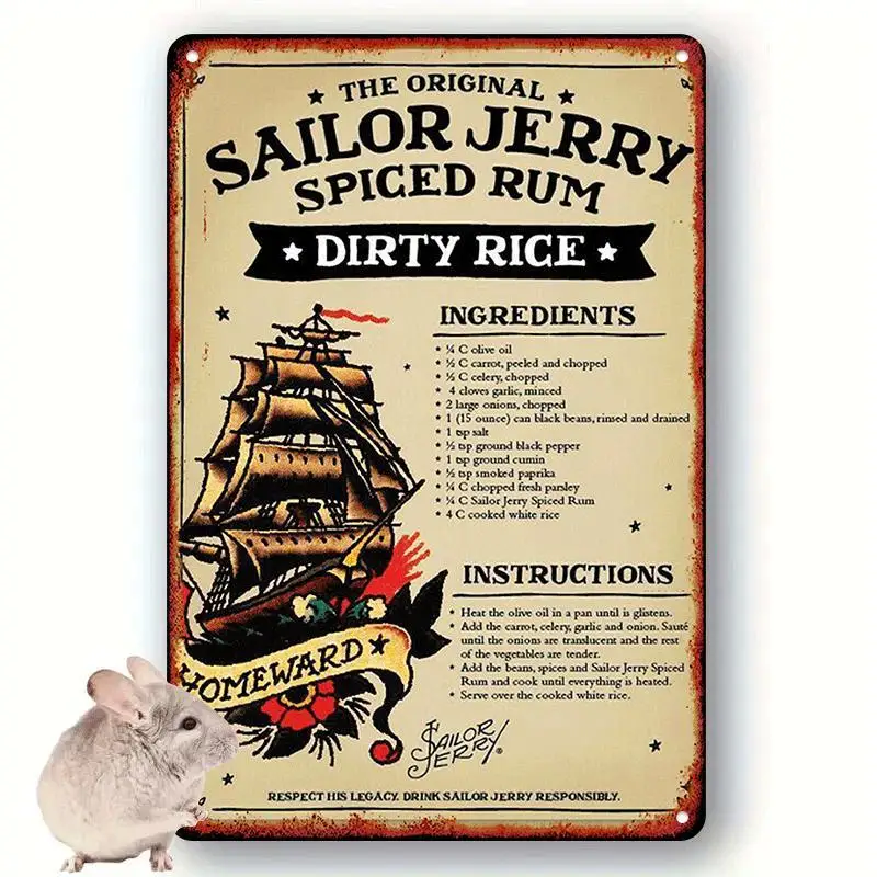 Sailor Jerry Spiced Rum Recipe Vintage Aluminum Sign, , Retro Wall Hanging Decor for Home, Bar, Cafe, Club, Dorm, Multipurpose,