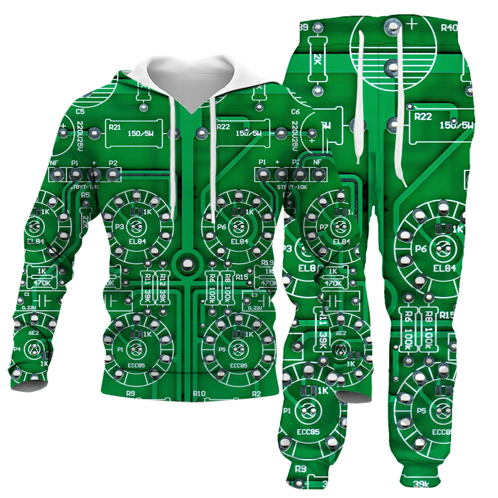 HX Green Circuit Board Clothing Sets Electronic Technology Chip Print Vest T-shirts Shorts Hoodies Pants Tracksuit Dropshipping