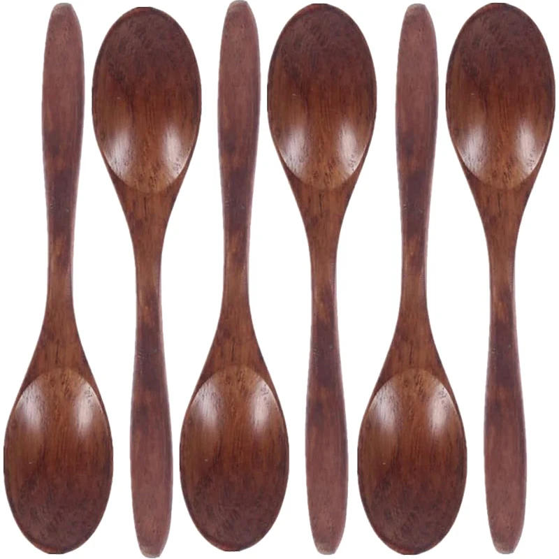 1/10PCS Wooden Spoon Long Handle Soup Wood Spoons Coffee Milk Teaspoon Spice Condiment Scoops Dinner Tableware Kitchen Utensil