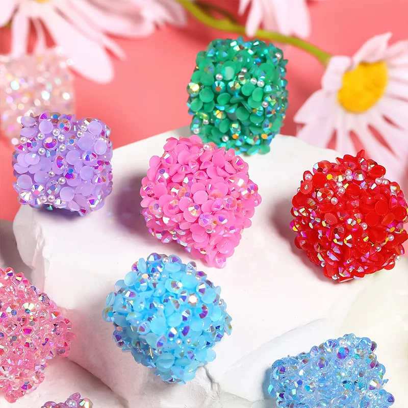 

DIY Jewelry Findings AB Colors Geomery Cube Square Resin Rhinestones Beads Fit Bubblegum Necklace Earring Pen Making 19mm 20pcs