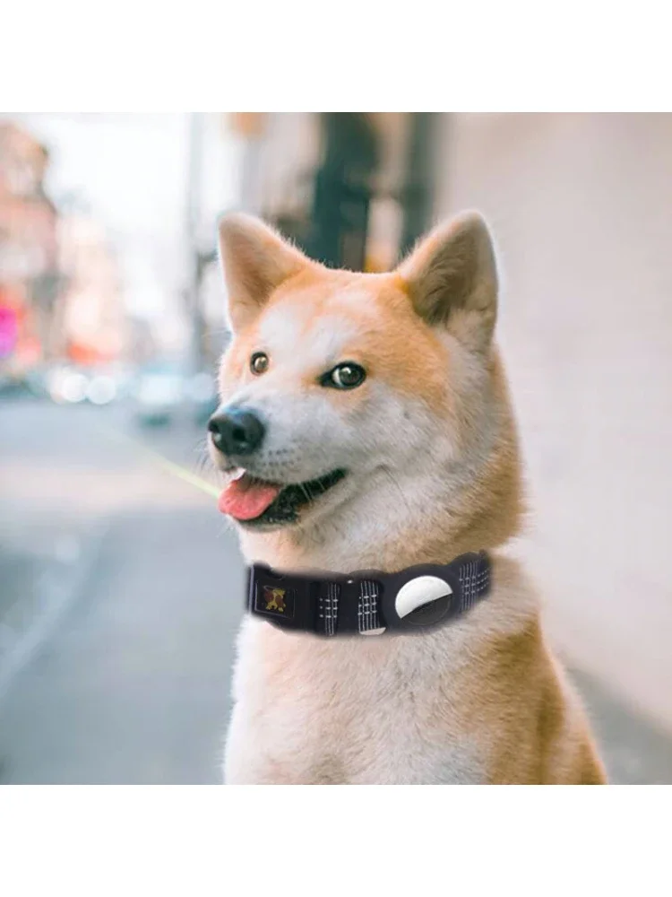 Fashion Dog Collar With Apple Airtag Case Nylon Pet Collar Reflective Soft Anti-lost Tracking Collar Dog Supplies Suit For Dog