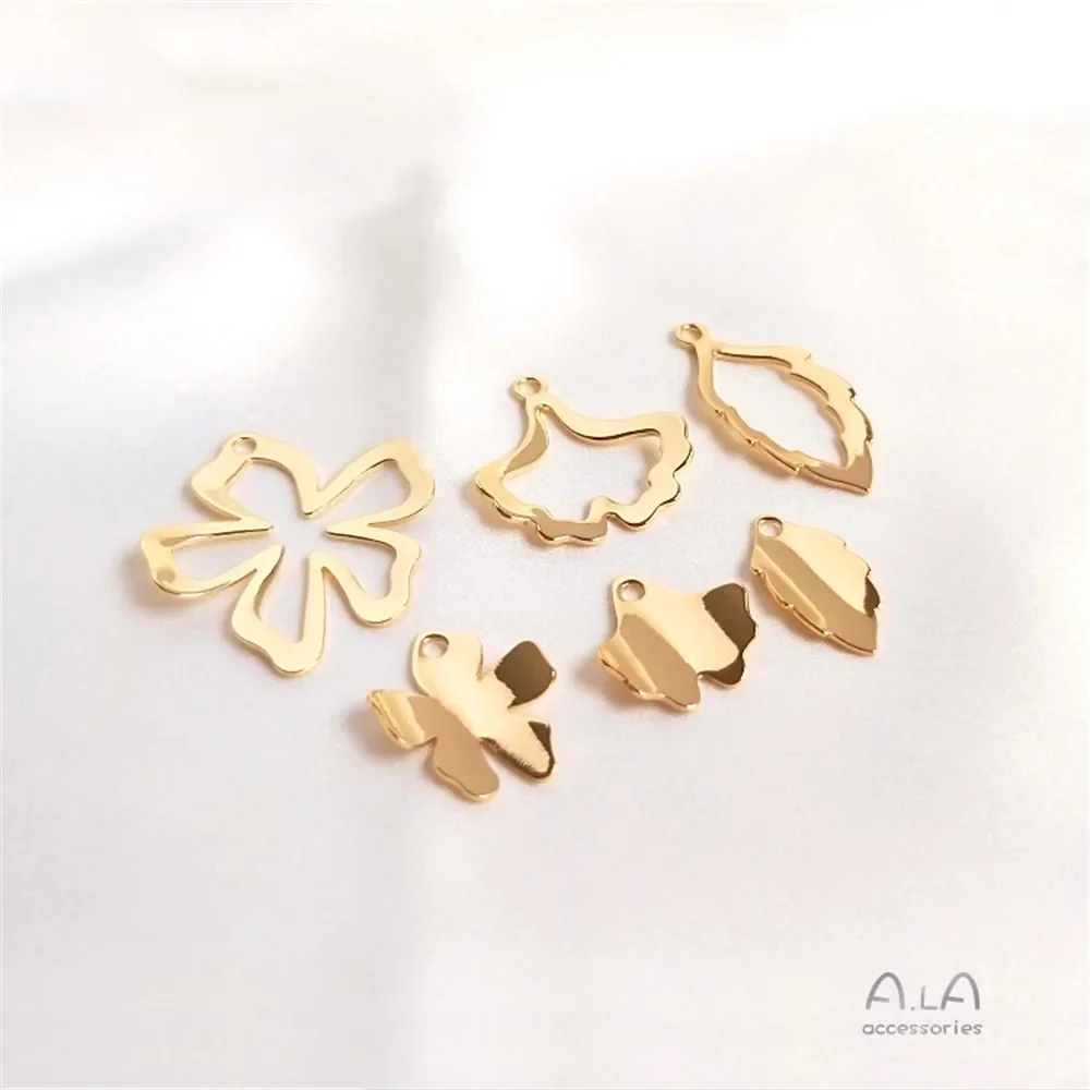 14K Gold Plated Leaf pendant hollow out flower apricot leaf earring pendant diy hand jewelry accessories