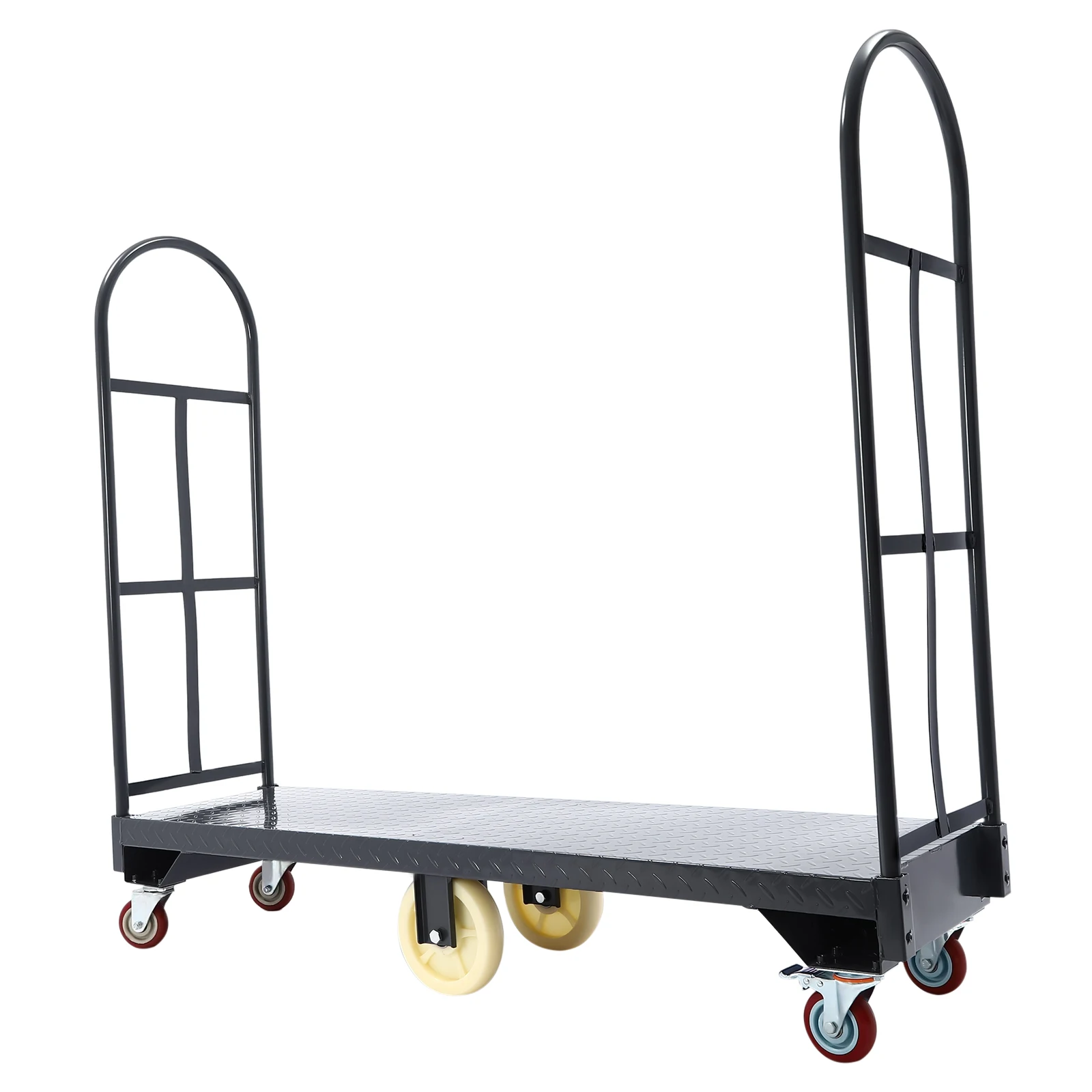 Plataforma en U Rectangular de acero Q235, 2000LBS de capacidad, camión Dolly, barco en U, con asas extraíbles, seis ruedas, color negro