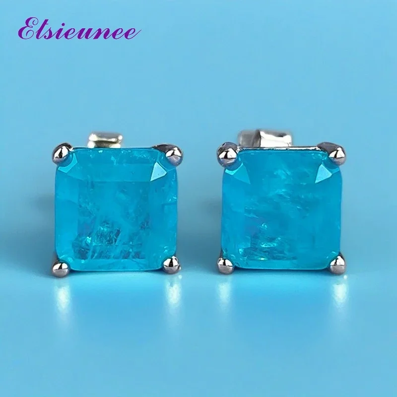 

Vintage 100% 925 Sterling Silver 7*7MM Emerald Paraiba Tourmaline Stud Earrings White Gold Plated Women Ear Party Fine Jewelry