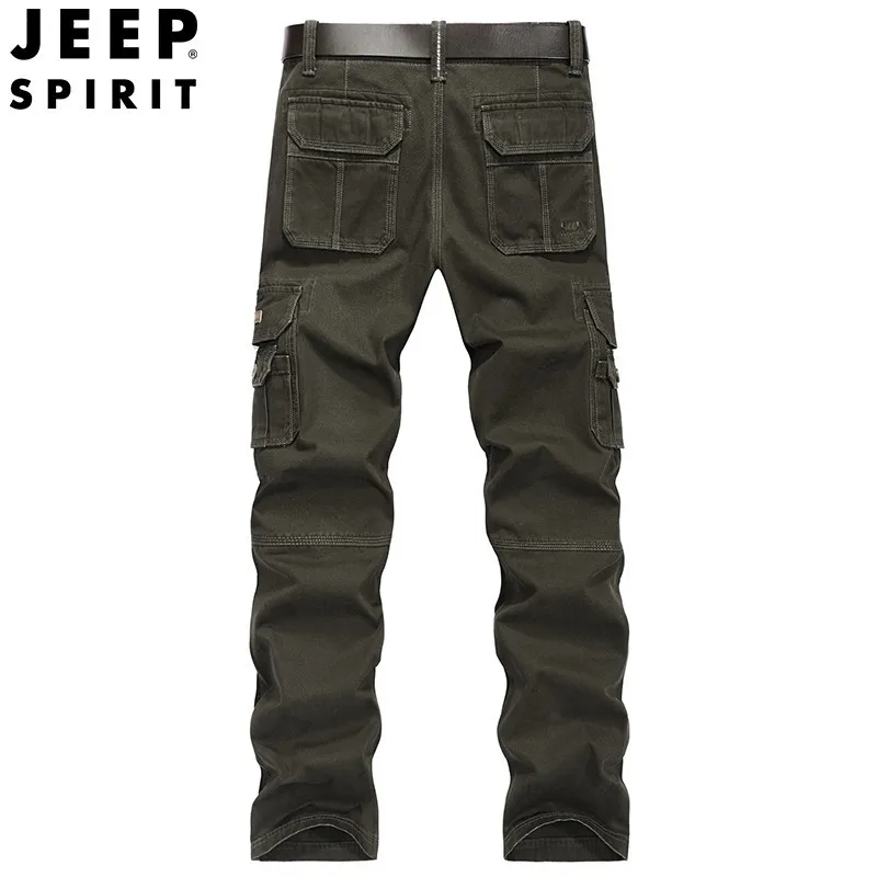 JEEP SPIRIT  Men Straight Outdoor Casual Multi-pocket Pants Stretch Cotton Material Fashion High Quality Overalls