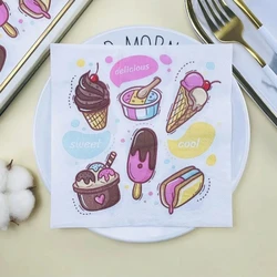 Servilletas de papel de colores con estampado de helado, Mantel Individual desechable para decoración de fiestas, papel de dibujo, 10/20 unidades, 33