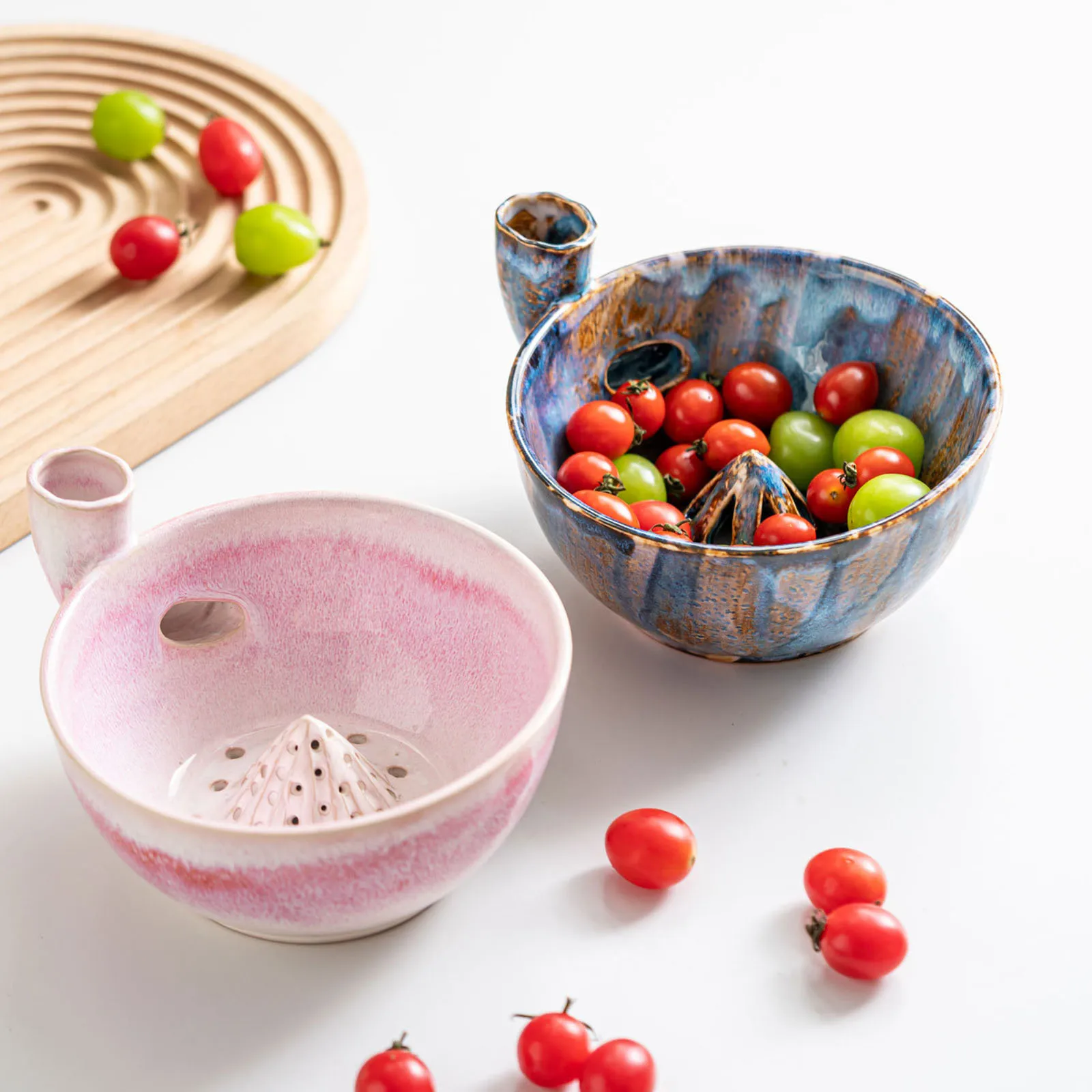Ceramic Berry Washing Colander Bowl Spinning Rinse Drain Holes Fruit Strainer Kitchen Organizer Tool
