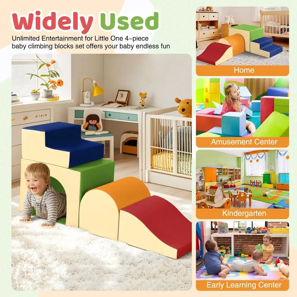 Conjunto de ginástica Soft Play para crianças: blocos de escalada de 4 peças com escorregador, escadas e túnel