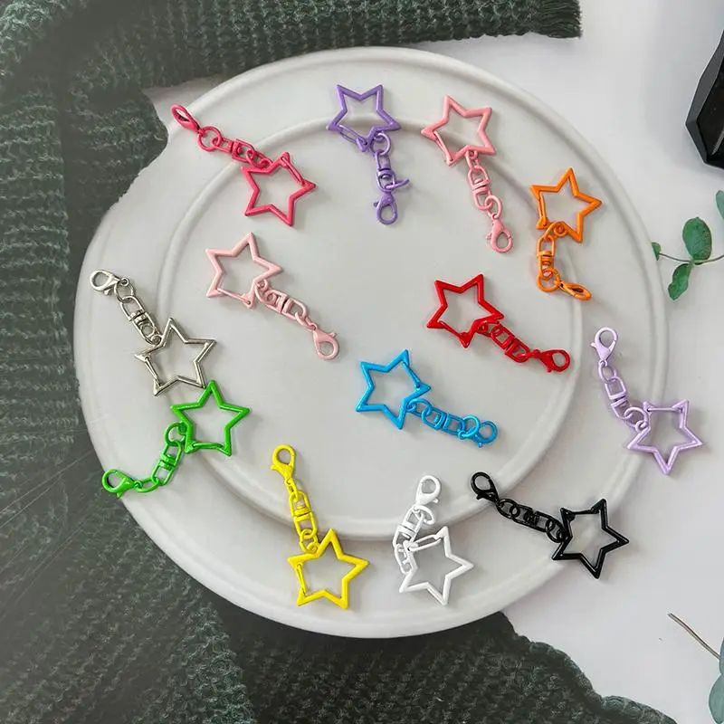 10pcs Colorful Hollow Star Keychain with Lobster Clasp Creative Small Gift Key Pendant for Office Colleagues