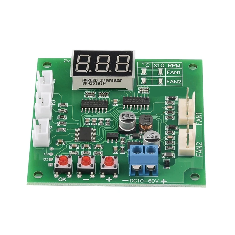 2 Channel 4 Wire DC 12V 24V 48V PWM Motor Fan Speed Controller Digital Display Governor Temperature Control