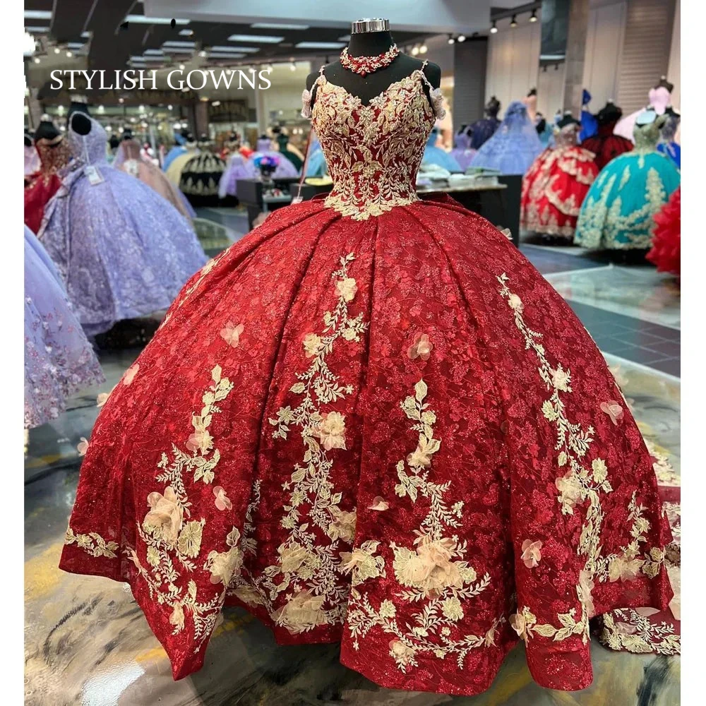 

Mexico Red Sweetheart Quinceanera Dress Beaded Princess Beaded Ball Gown for Sweet 16 Applique Birthday Party Prom Dresses