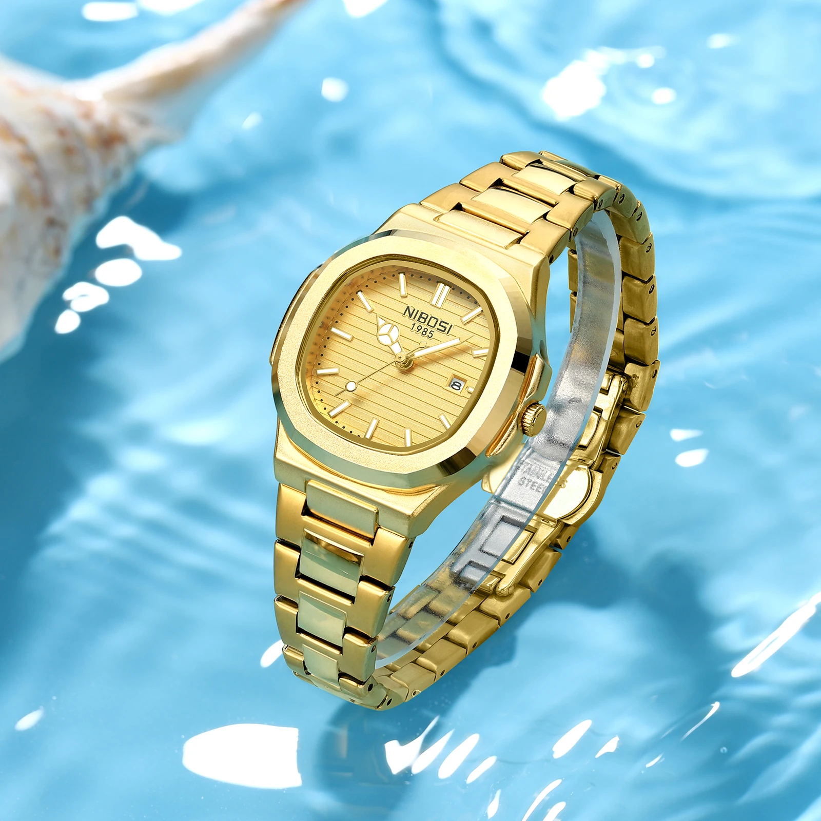 NIBOSI Orologio quadrato di lusso da donna Orologio da donna impermeabile con data luminosa Orologio da donna al quarzo in acciaio inossidabile Reloj femminile