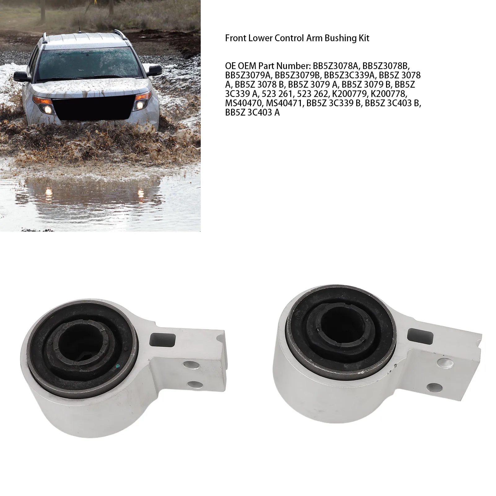 Pair of Front Lower Rearward Control Arm Bushing with Bracket Housing 523-261 BB5Z3078A BB5Z3078B for Explorer Police Intercepto