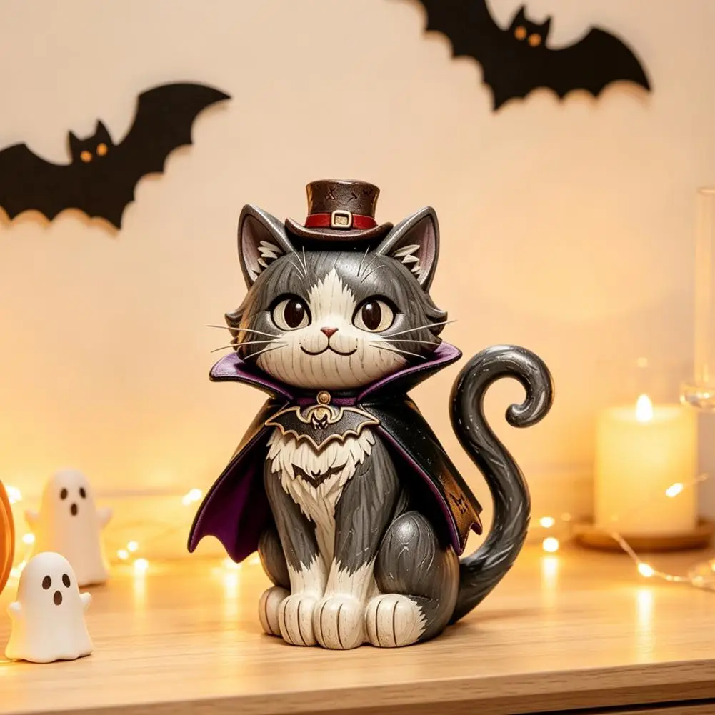 Halloween Cat Figurine Small Wood Figurines Vintage Witch Cat Figurine Small Wooden Halloween Decoration Farmhouse Mantel