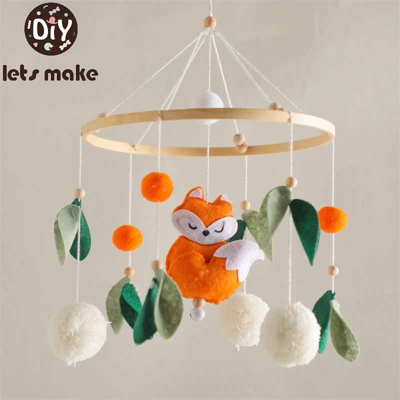 Baby Rattle Toy 0-12 Month Newborn Felt Fox Pendant Wooden Mobile Music Box Bed Bell Hanging Toy Holder Bracket Infant Crib Gift