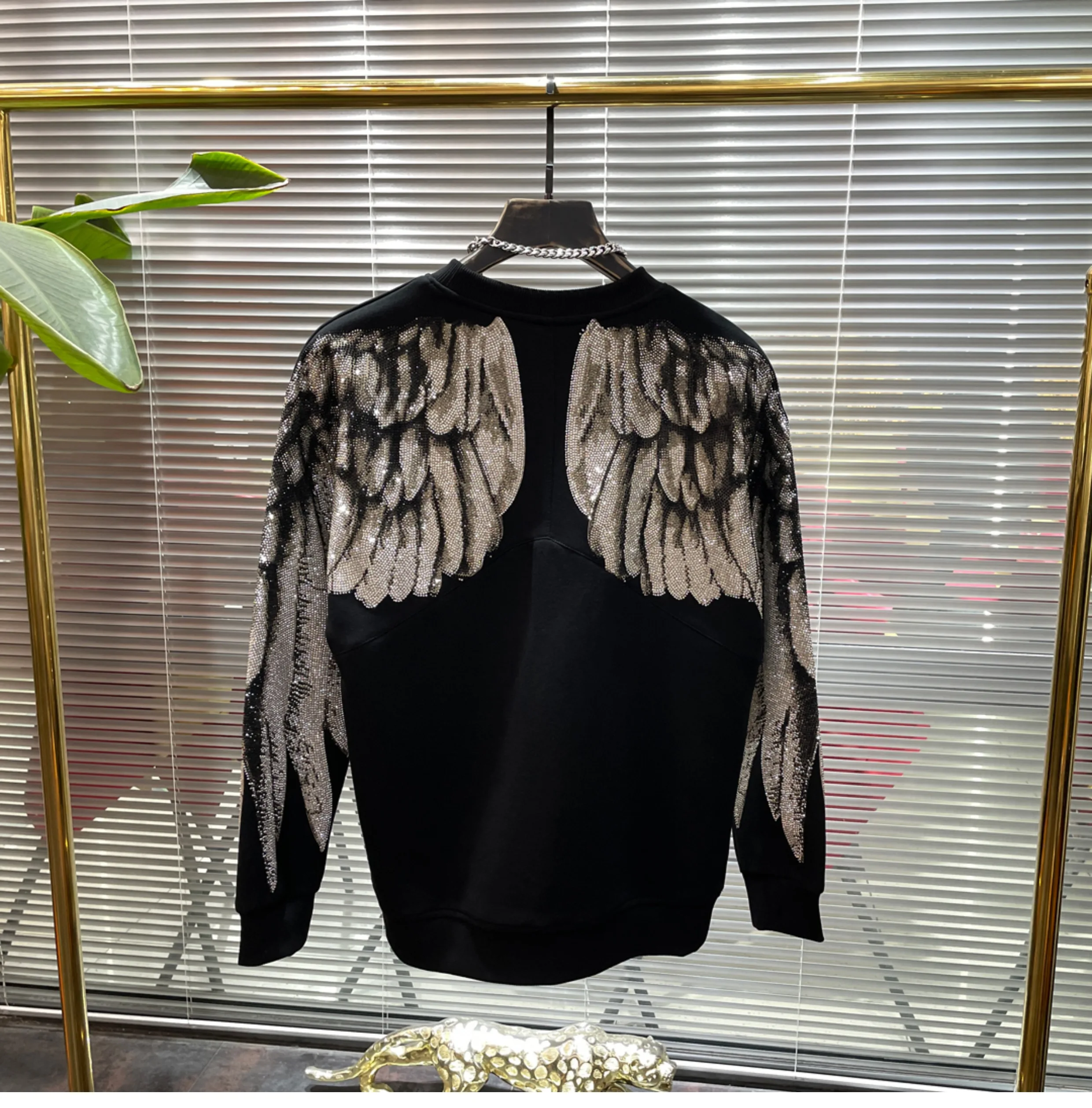 2025 New Fashion Trend Heavy Rhinestone Round Neck Sweatshirt Men 2025 Autumn Winter New Loose Casual Pullover Jacket