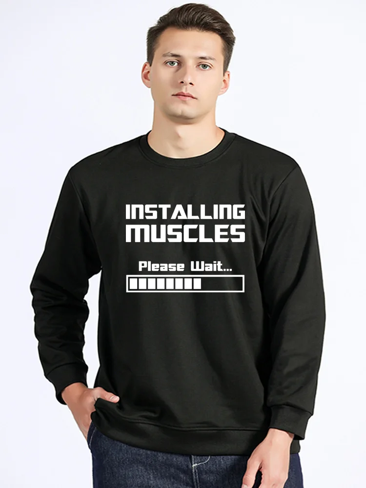 Installing Muscles Please Wait Loading Bar Funny Print Hoodie Clothes Sweatshirt O-neck Cotton Casual Unisex Sweater Harajuku