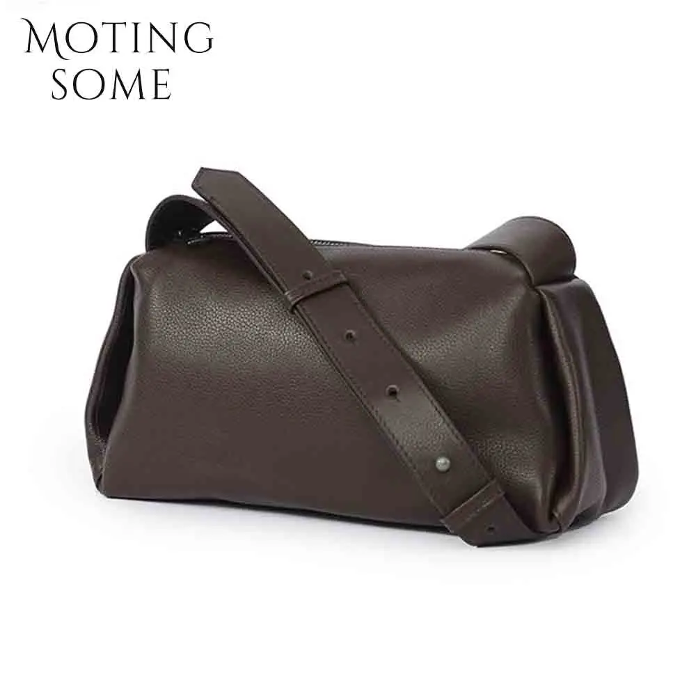 Motingsome Minimalism Style Women Saddle Bags Full Grain Cowhide Shoulder Handbag Mini Tote Daily Bag American Pillow New 2024