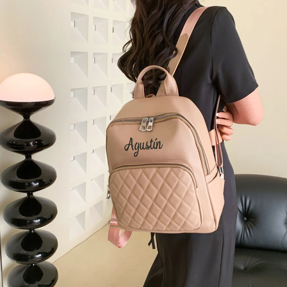 Personalized Name Women's Bag New Soft Leather PU Girls Backpack Customized Fashion Leisure High Quality Small PU Backpacks