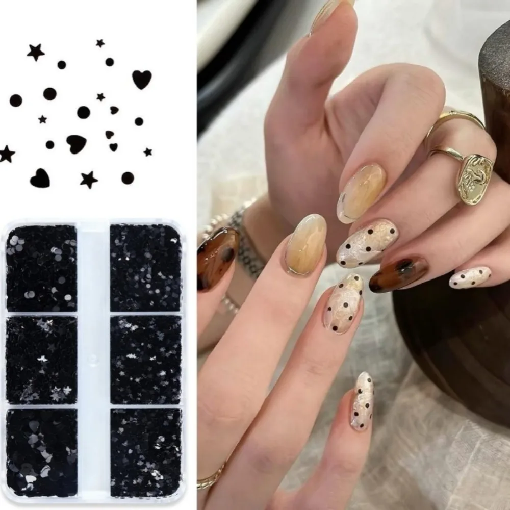 6-Grid Polka Dot Hearts Glitter Nail Accessories Five-pointed Star DIY Sequins Nail Decorations Colorful Minimalist Nail Charms