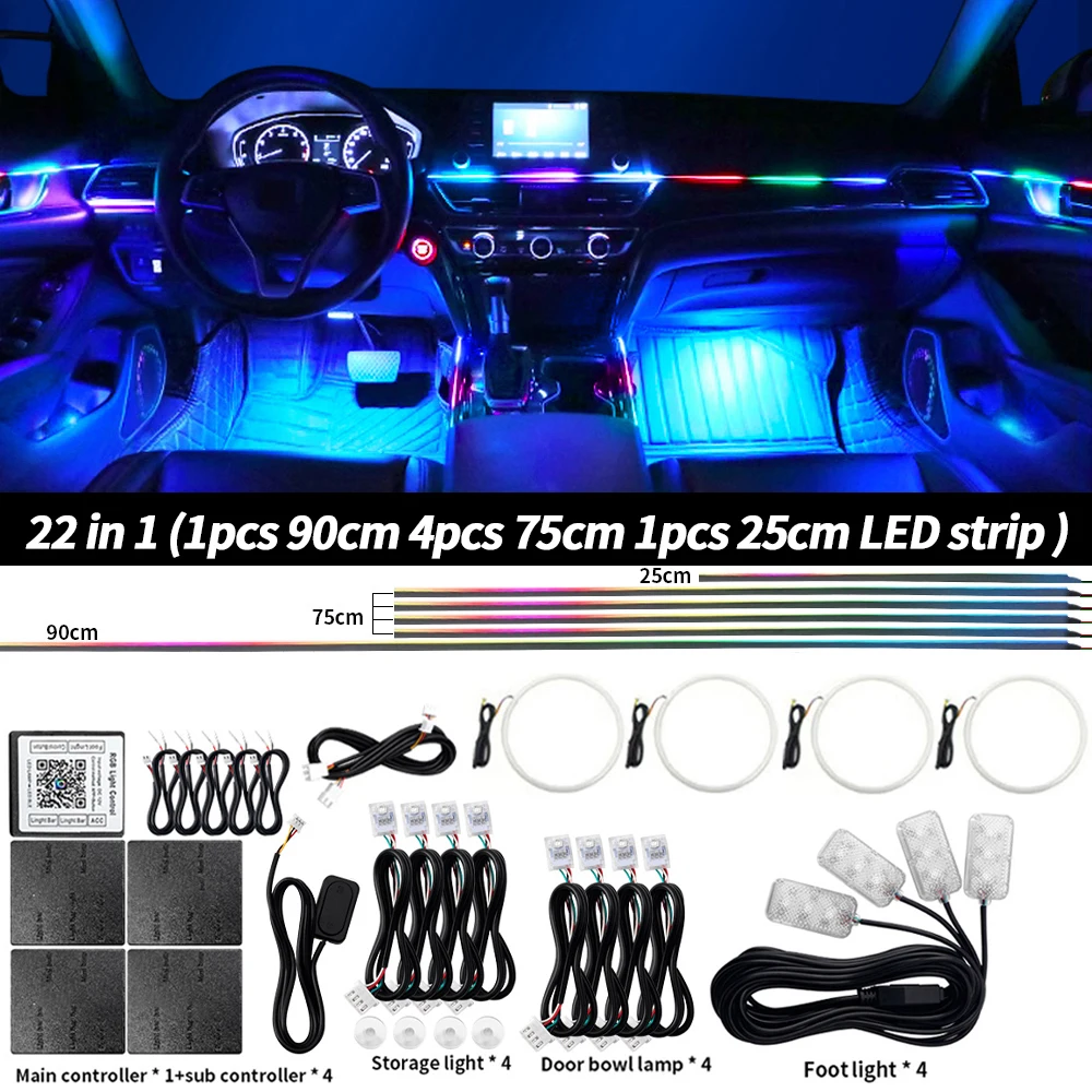 Symphony Auto-Ambientebeleuchtung RGBIC Innenraum-LED-Streifen Acryl 213 Farben Neon-Streamer Atmosphärenlampe 6/10/14/18/22 in 1 12V per App