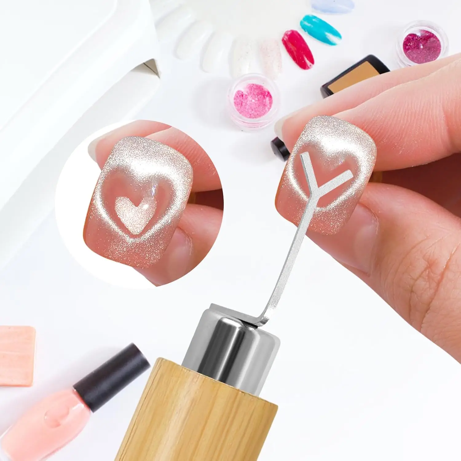 2/3pcs Heart-shaped Cat Eye Magnet Stick Set 3D Heart Y Shaped Cat Eye Nail Magnet Y Shape Love For Magnetic Polish Effects Tool