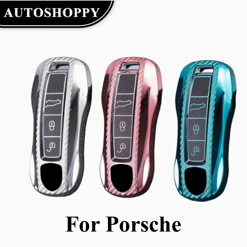 Carbon Fiber TPU Car Key Case Cover For Porsche Panamera Cayenne 971 911 9YA Macan Boxster 34 Buttons Keyless Remote Protection
