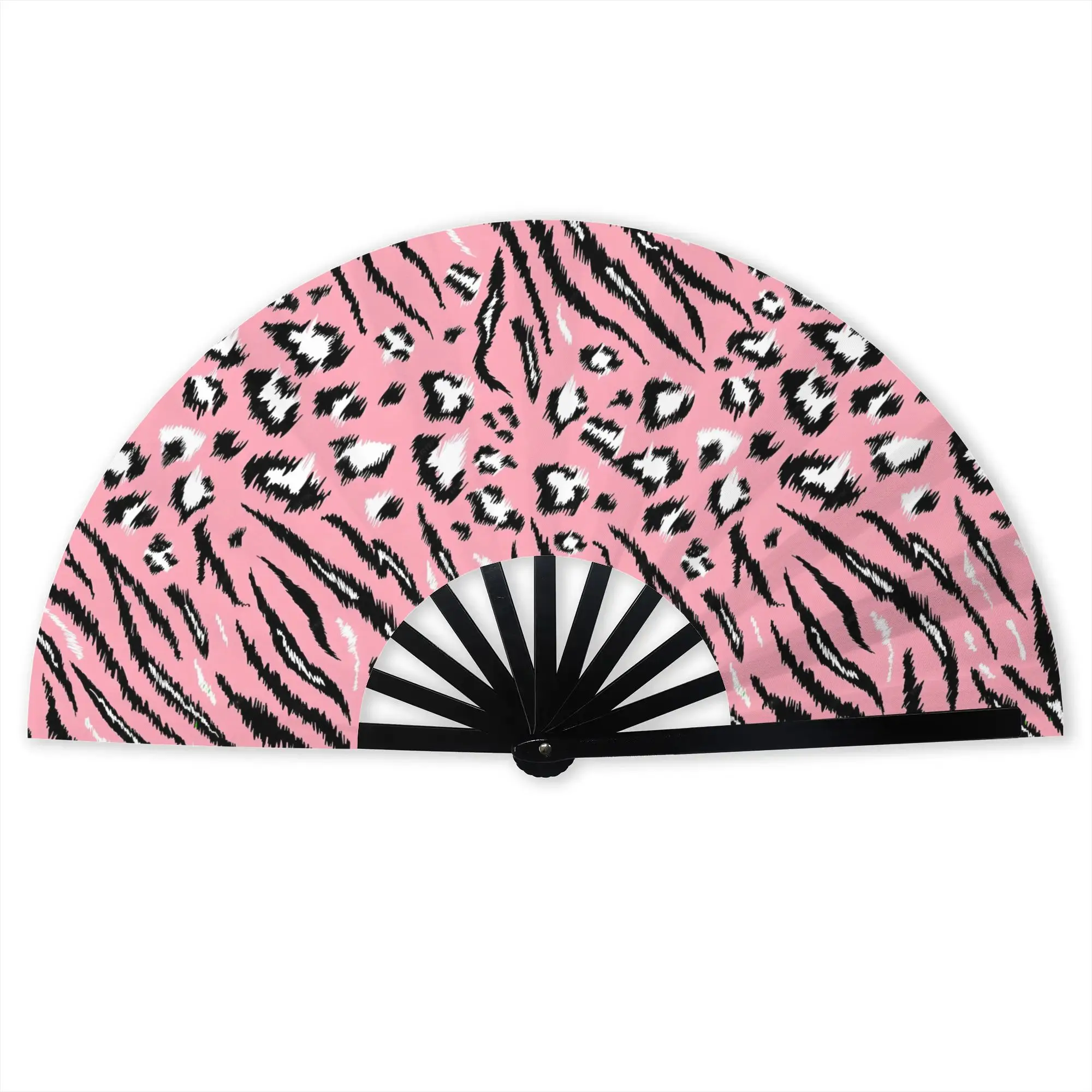 Pink Base Zebra Leopard Folding Hand Fan Tiger Stripe Polyester Fabric Fan Fashion Summer Accessory Decorative Fans