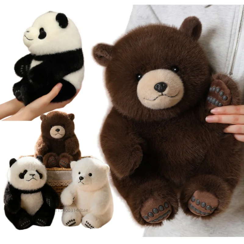 Adorable Sitting Bear Plush Doll Fluffy Panda Polar Bear Stuffed Animal Bear Cute Plushie With Paw Print Soft Companion Presents