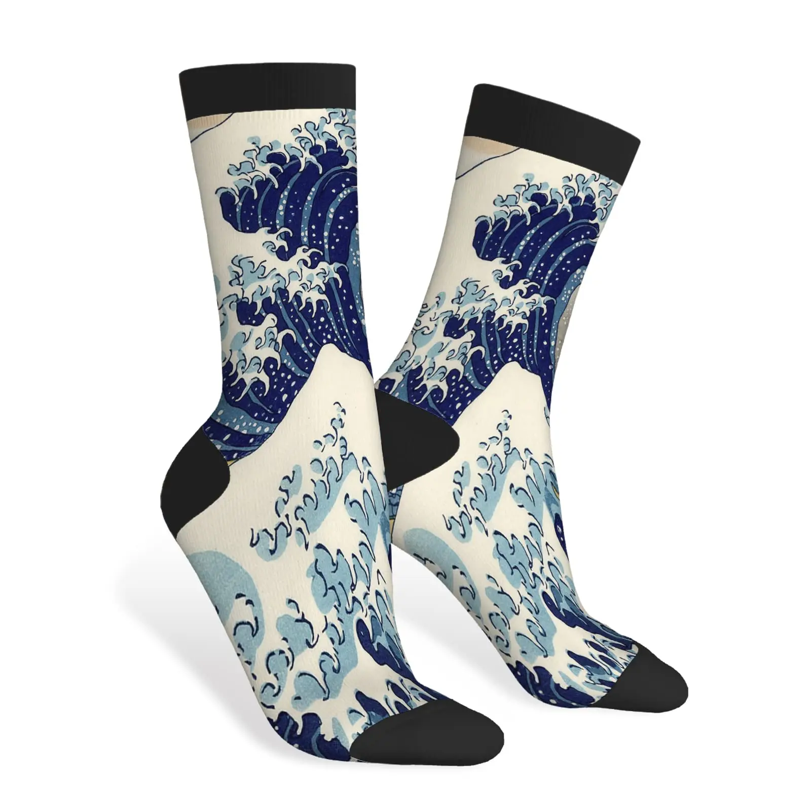 Japanese the Great Wave off Kanagawa Pattern Funny Socks Ocean Waves View Novelty Casual Crew Socks Contrast Color Design