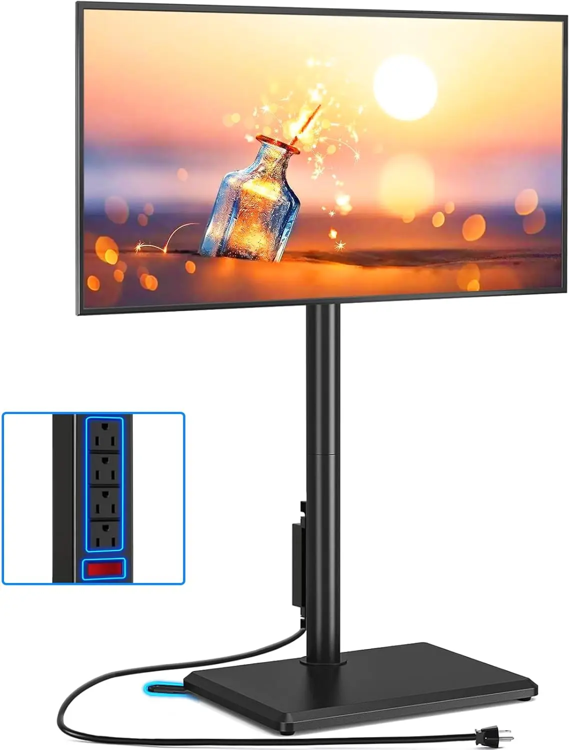 

Swivel Floor TV Stand with Power Outlet for 32-60 inch TVs, Height Adjustable Tall TV Stand with Wood Base, Hold Up to 88lbs